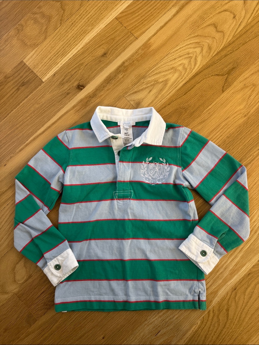 Jacadi Paris Green, Light Blue & Red Stripe Rugby Polo size 6